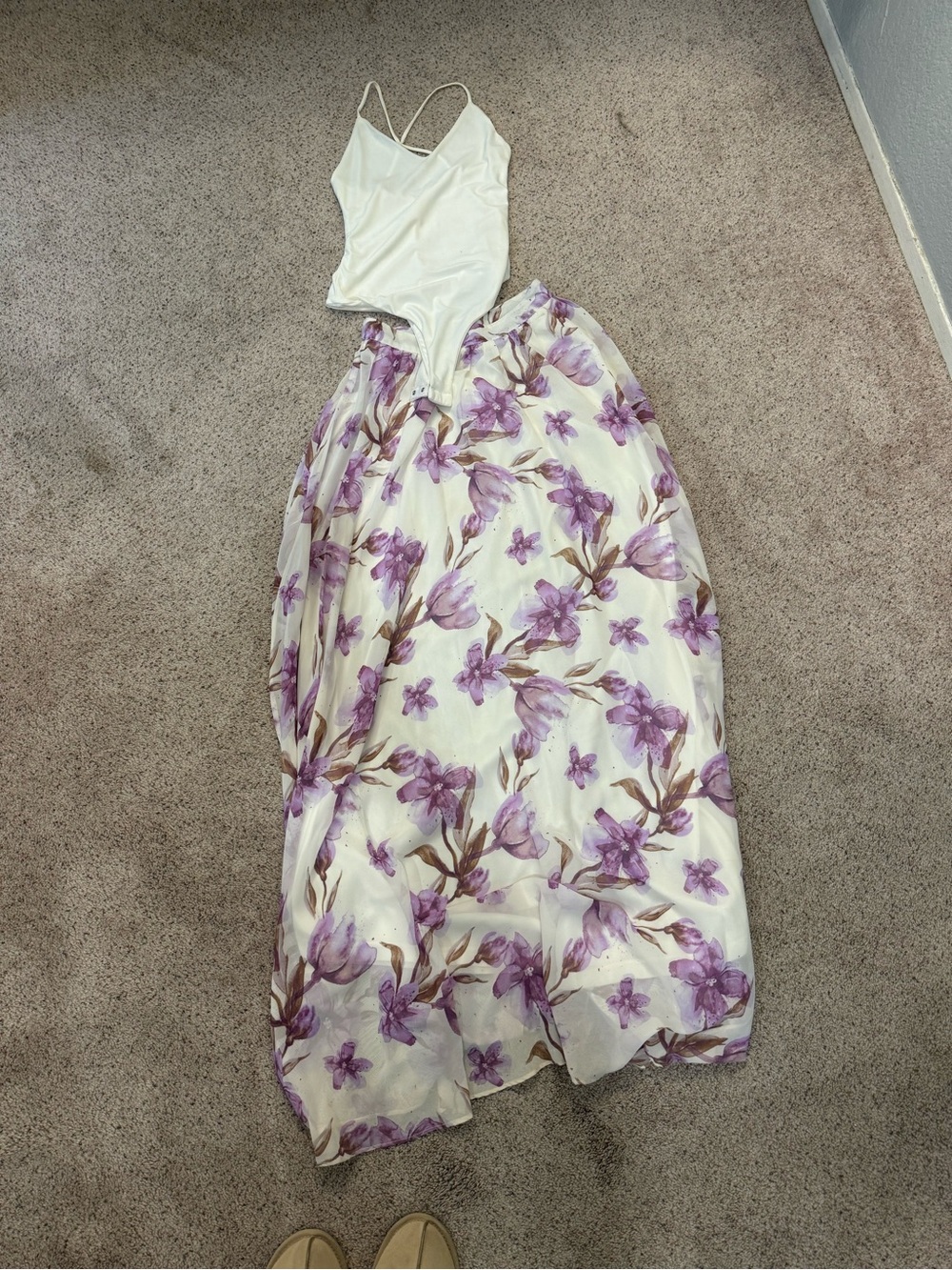 Windsor Cream Dress with Purple Floral Print
